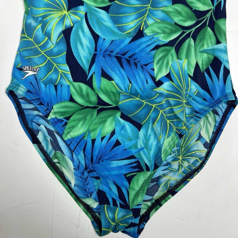 SPEEDO TROPICAL FLORAL BLUE GREEN ONE PIECE SWIMMING SUIT SPAGHETTI WOMEN SZ 12 - Picture 3 of 6